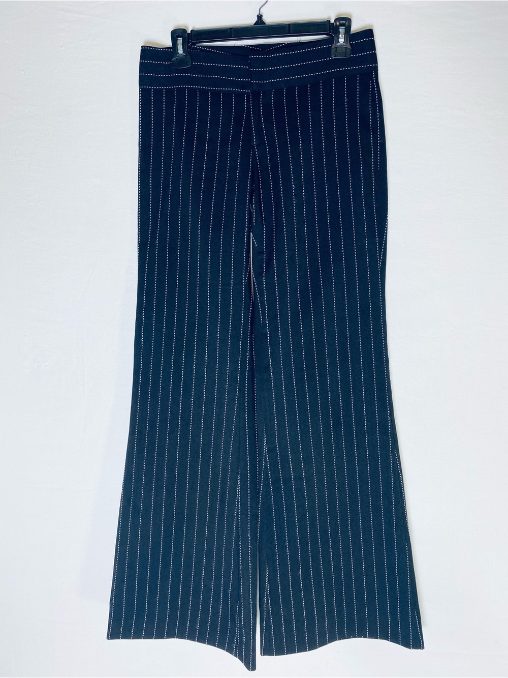 Vintage 90s Y2K Le Chateau Black White Pinstripe Wide Leg Pants 1/2